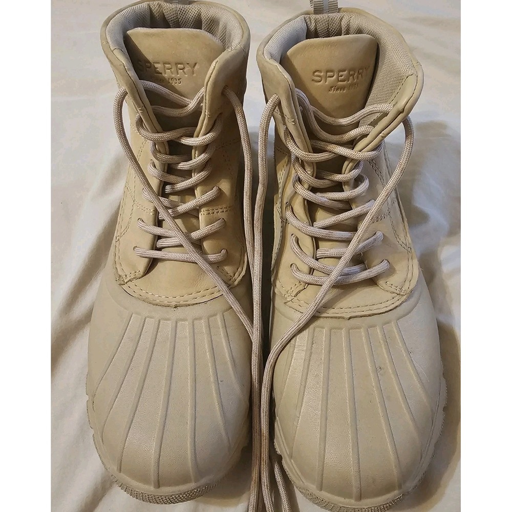 Size 9.5 Sperry Women's Top-Sider Duck Float Lace Rain Boots Sand Tan Waterproof